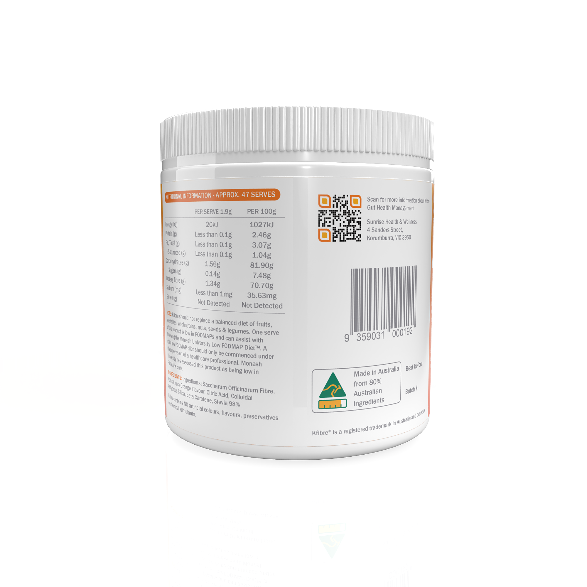 Kfibre Essential Gut Health Fibre Orange Tub 80g