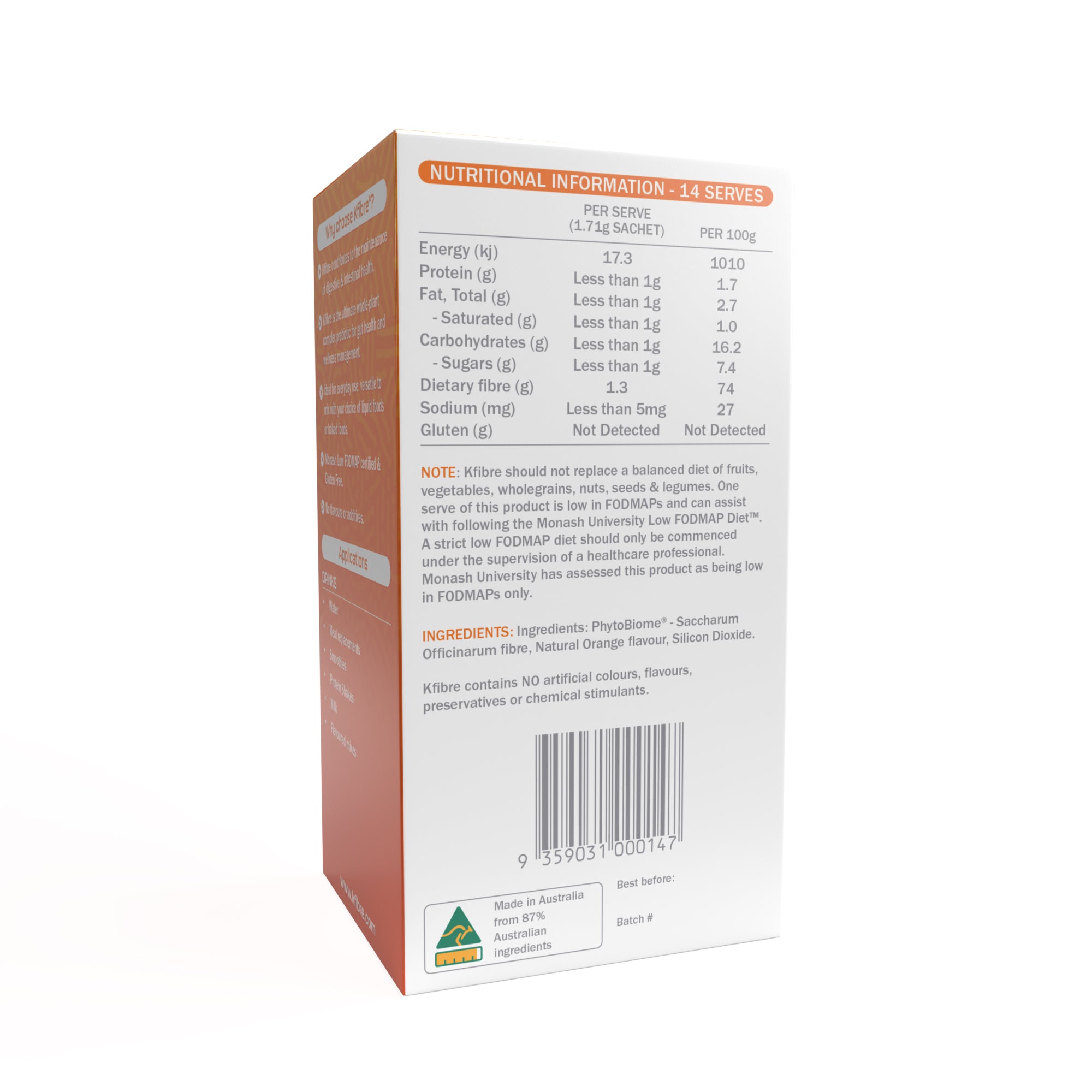 Kfibre Essential Gut Health Fibre Orange Sachets 1.5g x 14 Pack